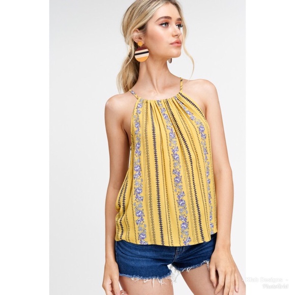 ❤️LAST 1! Canary Yellow Printed Tie Back Halter! - Picture 2 of 5